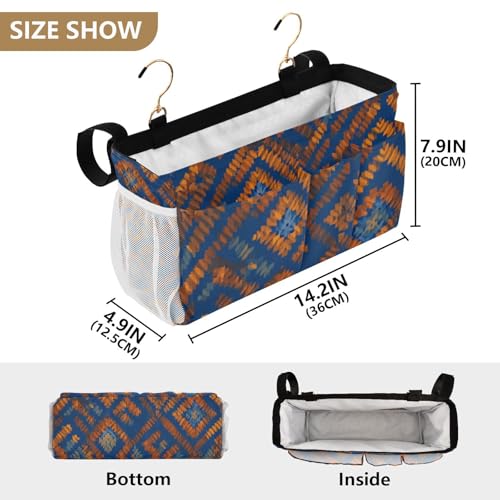 Bedside Caddy Hanging Bunk Bed Caddy Bed Organizer Hanging Pocket with 2 Hooks Bedside Storage Organizer Pocket Bag Holder Blue Orange Diamond Tie-dye - color: Blue Orange Diamond Tie-Dye