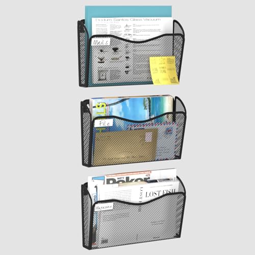 BOHDK Wall File Organizer, Mesh Hanging File Organizer, Home Office Organization and Storage, 6 Single Pockets Document Magazine Rack - size: 6 Pack
