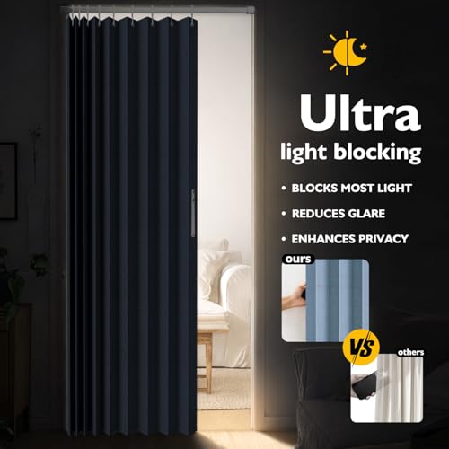 Jilron Accordian Door Curtain, 100% Blackout Folding Magnetic Doorway Curtains,Linen Style Closet Doors,for Room Divider,Privacy Protection（W72 x L78,Blue,1 Panel） - color: Blue, size: 72"W x 78"L (Pack of 1)
