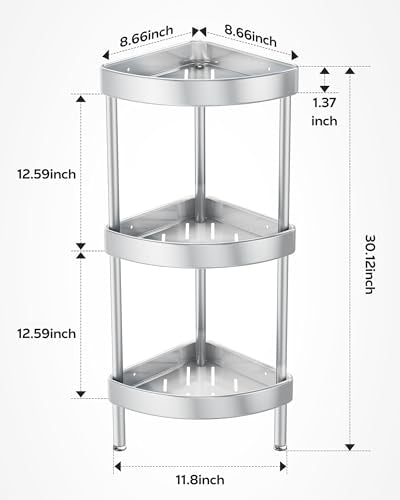 Nieifi Corner Shower Caddy Stand-3 Tier Rustproof Anodized Aluminum Standing Shower Organizer-Shower Caddy Corner-Dual Stability to Anti-Shaking-Height-Adjustable Legs for Uneven Surfaces-Silver - color: Silver, size: 3-Tier