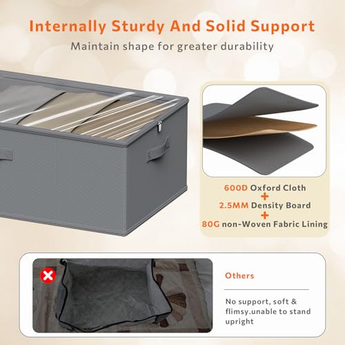 10inch 3 Pack Under Bed Storage Containers, 10 Inch Tall Underbed Clothes Storage Organizer Bin with Clear Window，Foldable Box Basket for Clothes, Closet, Bed Sheets and Blankets Gray - color: Gray