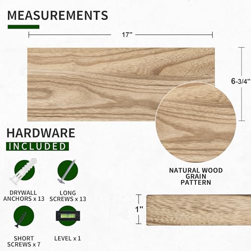Marsmiles Wood Floating Shelves for Wall Set of 3, 17 Inch Wide Rustic Wooden Floating Shelves, Invisible Wall Mounted Display for Living Room Bedroom Kitchen Bathroom Office, Carbonized Black - color: Carbonized Black, size: 17inch, Set of 3