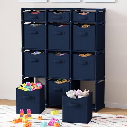 Cube Storage Organizer with Storage Bins Included - The Perfect Closet Organizers and Storage Solution. Includes 12 Storage Cubes, Great For Toy Storage, Closet Storage, Clothes Storage (Navy) - color: Navy, size: 12 Storage Cubes