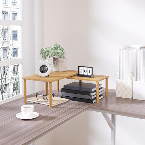 VERTORGAN Cabinet Organizer Shelf(Set of 2),Kitchen Counter Shelves,Bamboo Stackable Expandable Spice Rack Countertop(Large) - color: Natural, size: 15.8"W