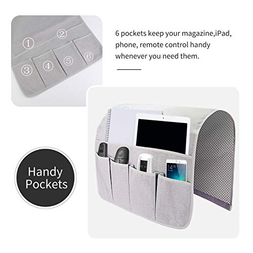Sofa Armrest Organizer, Remote Control Holder for Recliner Couch, Arm Chair Caddy with 6 Pockets for Magazine, Tablet, Phone, iPad - color: Silver Gray, size: W19'' x L33''