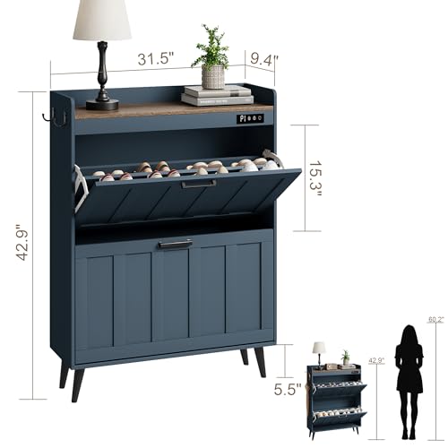 ChooChoo Shoe Storage Cabinet with 2 Flip Drawers, Deodorizing Shoe Organizer Storage for Entryway, Freestanding Hidden Slim Narrow Shoe Rack Cabinet, Blue - color: Blue, size: 2-Drawers