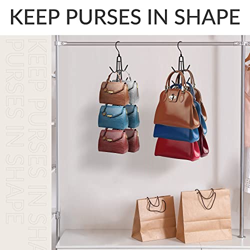 ZEDODIER Purse Organizer for Closet, Heavy-Duty Hanging Purse Hanger Closet Holds Up to 6 Purses, Metal Rotating Space Saving Bag Holder Handbag Storage Hook Backpack Rack, Black - color: Black, size: 1 Pack