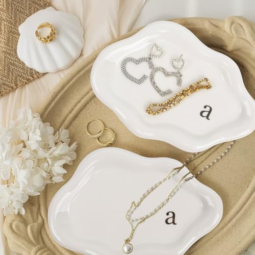 Jewelry Tray Ring Dish Holder - Ceramic Trinket Dish, Cloud Ring Holder for Women, Personalized Initial Key Bowl, Decorative Vanity Tray, Cute Jewelry Plate, Aesthetic Room Decor, Engagement Gift, h - color: H