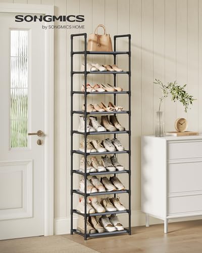 SONGMICS Shoe Rack, 10-Tier Shoe Shelf, Shoe Storage Organizer, 11 x 17.7 x 68 Inches, Metal Frame, Non-Woven Fabric Shelves, for Entryway, Bedroom, Gray ULSH010G01 - color: Grey, size: 11"D x 17.7"W