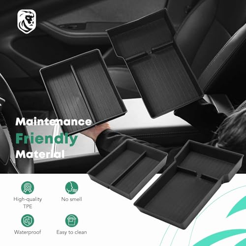YHTAUTO Center Console Organizer Fit for Tesla Model 3 Highland 2026 2025 2024, TPE Hidden Storage Box, Car Storage Organizer Box Tray Non-Slip Accessories - style: 2PCS Center Console & Armrest Lower Tray