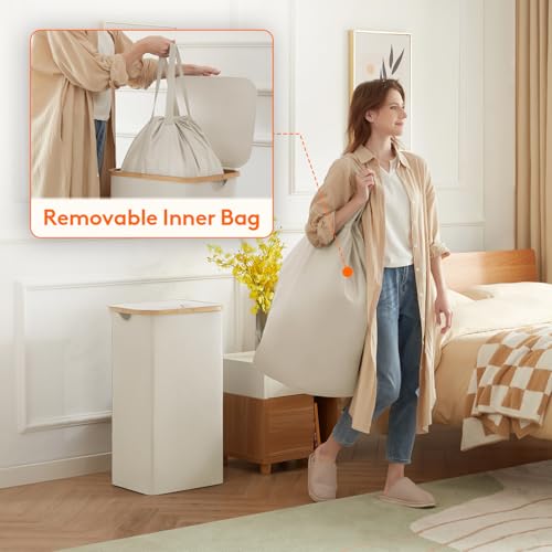 Lifewit 100L Laundry Basket with Lid, Clothes Hampers for Laundry with Bamboo Handles and 1 Removable Bag, Large Foldable Laundry Hamper for Bedroom, Bathroom, Dorm, Laundry Room, White - color: White, size: 100L