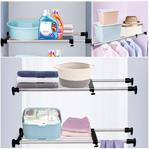 BAOYOUNI Expandable Shelf Closet Tension Rod Adjustable Shelving Unit Storage Rack Organizer Hanger Space Saving Divider for Wardrobe, Cupboard, Kitchen, Bathroom Use, Black - color: Black, 1pc (2-bar Telescopic), size: Recommended Use Length: (19.69-31.5