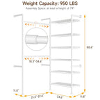 L2 Wall Mounted Closet System, Industrial Pipe Clothing Rack Clothes Racks with 2 Telescopic Rod & 6 Shelves, Heavy Duty Closet Organizers System in Wardrobe Closet, White - color: White