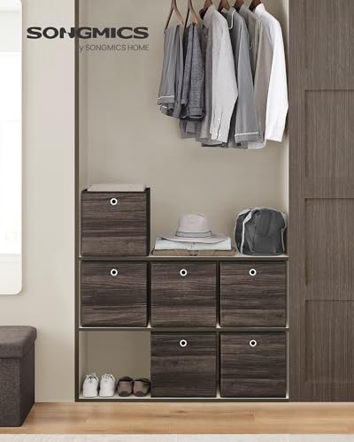 SONGMICS Storage Cubes, Set of 6 Storage Bins with Handles, Foldable Oxford Fabric and Non-Woven Fabric Storage Boxes, 13 x 13 x 13 Inches, Fit Cube Storage Unit, Chestnut Brown URFB133K01 - color: Chestnut Brown, size: 6 Pack (13"L x 13"W x 13"H)