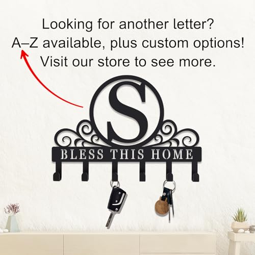 Personalized Metal Monogram Key Holder Wall Mount, Custom Letter Metal Key Holder for Wall Key Hooks Coat Rack, Perfect for Bathroom, Living Room, Kitchen - style: S