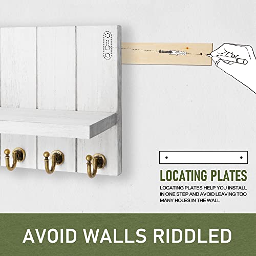 Rebee Vision Decorative Key and Mail Holder for Wall - Farmhouse 15 Inches Floating Shelf with 7 Sturdy Key Hooks for Home Entryway Wall Decor - Rustic Key Racks (White,15-inch) - color: White, size: 15-inch