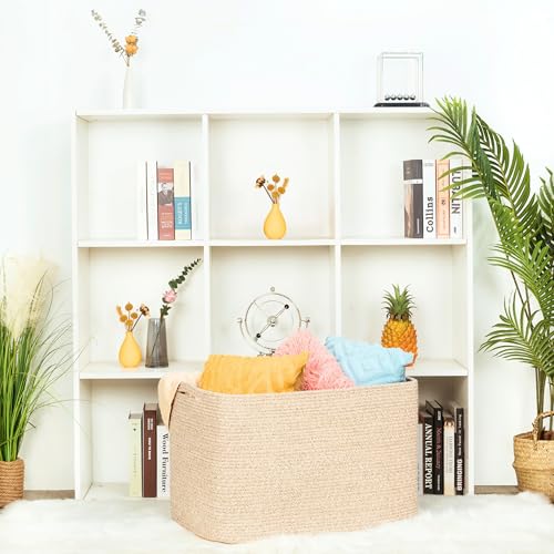 MINTWOOD Design 112L Extra Large Blanket Basket Holder Living Room, 25"x17"x16" Rectangle Rope Woven Storage Basket with Handles for Laundry, Towels, Shoes, Dog Toy Organizer Bin Box, Oatmeal Brown - color: Oatmeal Brown