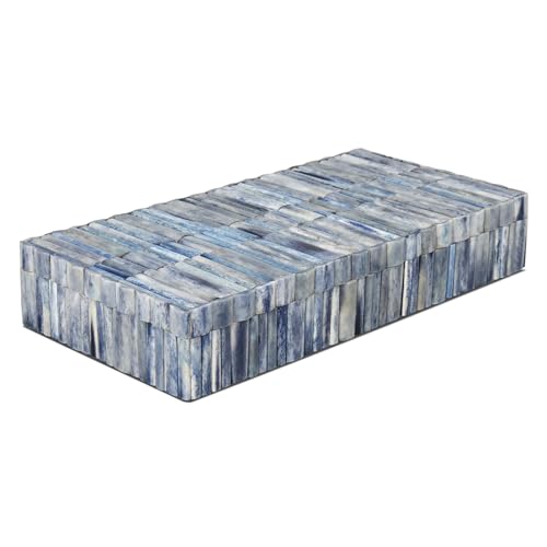Handicrafts Home Large Decorative Storage Box 12x6– Coffee Table Organizer Box, Modern Home Décor Accent, Keepsake Memory Box, Jewelry Storage Box, Boho Decorative Box with Lid for Shelf, Mantle Decor - color: IVORY-OCEAN, size: 12x6x2 Inch