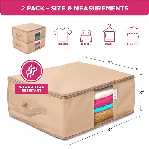 Cedar Clothes Storage Bag Organizer – Protects from Moths, Moisture, Dirt & Dust – Set of 2 Underbed Storage Bags for Clothes, Cashmere Sweaters, Bedding & More - Underbed Storage - Beige - color: Beige