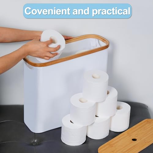 efluky Toilet Paper Storage, Toilet Paper Basket with Lid, Bathroom Organizer, Free Standing Holder Up to 9 Mega Rolls, White - color: White