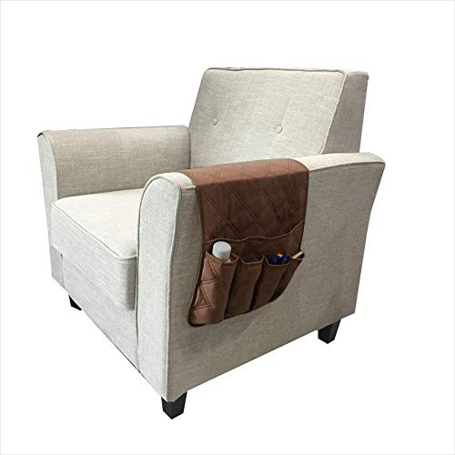 IPENNY Couch Sofa Armrest Organiser Chair TV Remote Holder Bed Storage Pocket Bag for Cellphone Tablet Notepad Book Magazines DVD Eyewears Drinker Snacks Holder Pouch - color: Coffee (5 pockets)