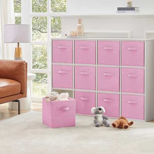 Lifewit Storage Cubes, Foldable Decorative Fabric Storage Baskets for Organizing Home Organizers with Handles for Shelves, Closet, 11 Inch Bins, 18L Pink, 12 Packs - color: Pink, size: 12pcs-11INCH