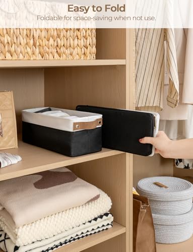StorageWorks Narrow Storage Bins, Small Basket for Closet and Shelves, Fabric Organizer with Handles, Toilet Paper Storage, Black and White, 2-Pack - color: Black and White, size: 15"L x 6"W x 5"H