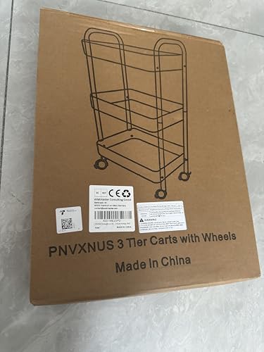 3-Tier Rolling Metal Storage Cart with Wheels, Multi-Functional Organizer for Office, Kitchen, Bathroom, Books Diapers - Easy Assembly (White) - color: White