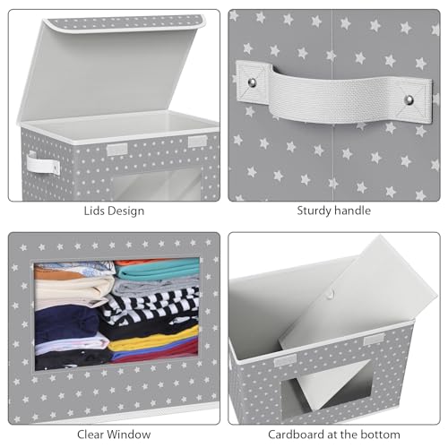 Univivi Fabric Foldable Storage Boxes [4-Pack] Large Collapsible Stackable Storage Bins with Lids, Closet Organizers and Storage Cube Basket for Home, Office, Bedroom (Gray Star, 17”x 12” x 12”) - color: Grey Star, size: 17''-4 Pack