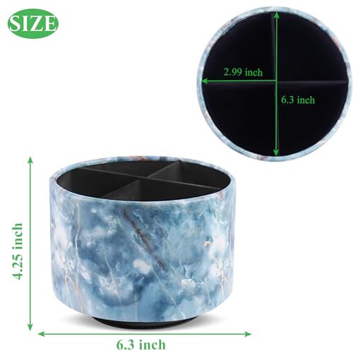 Round Leather Art Supply Organizer,Remote Control Holder,360-degree Rotating Pen Organizer with 4 Compartments(1-Marble Jade) - color: 1-Marble Jade