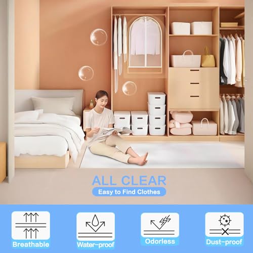 Garment Bags for Hanging Clothes 24'' x 40'' (Set of 12) Coat Covers for Closet Foldable Washable Dress Bags for Hanging Clothes for Long Dress Dance Costumes Suits Gowns Coats - color: White-All Clear, size: 24''X40''-12P