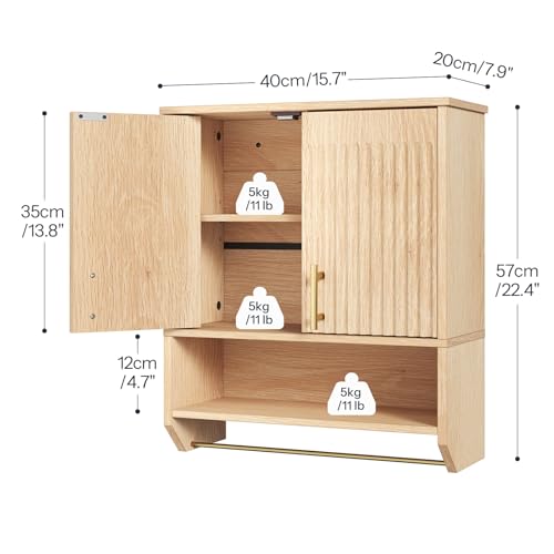 HOOBRO Narrow Bathroom Wall Cabinet with Towel Rack, Space Saving Medicine Cabinet for Small Spaces, Farmhouse Fluted Wall Storage Cabinet with Adjustable Shelf, Natural - color: Natural, size: 15.7"L x 7.9"W x 22.4"H