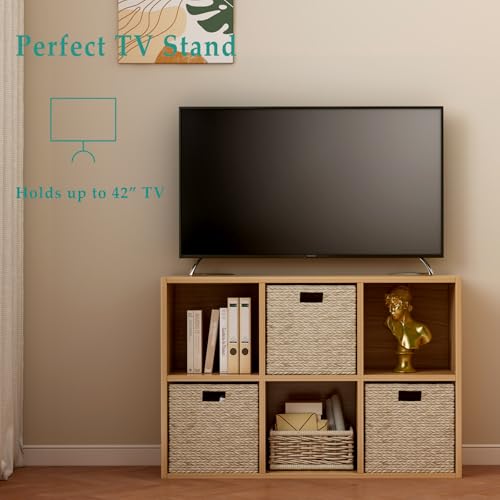 OSCHF 6-Cube Storage Shelf Bookcase - Wooden 3-Tier Floor Standing Open Bookshelf for Home and Office, Display Cabinet, Oak - color: Oak, size: 6-Cube