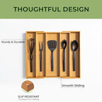 Carbonized Bamboo Kitchen Drawer Organizer, 5 Slots Expandable Silverware Organizer, Utensil Holder & Cutlery Tray, 2.2" Deep for Extra Capacity, Non-Slip Feet Included. - size: 5 Slots（Expandable）