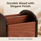 Wooden Desk Organizer with 4 Compartments, Remote Control Holder, Office Storage Caddy, 360-degree rotation Black and Brown Desk Organizer for Office Supplies