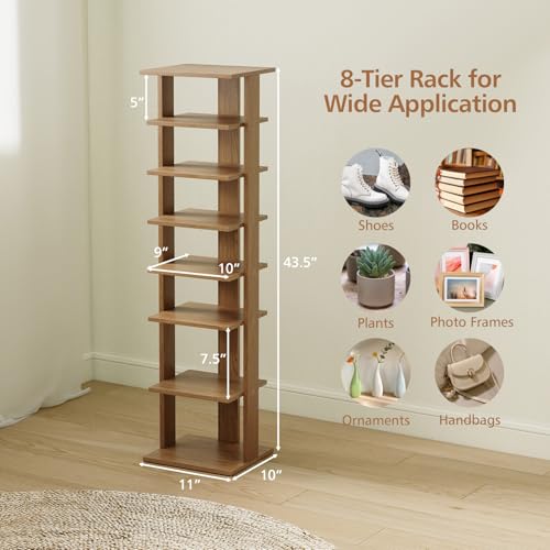 COSTWAY 8-Tier Vertical Shoe Rack, Tall Narrow Shoe Storage Organizer with Removable Shelf for Boots, Anti-Tipping Kit, Space-Saving Shoe Stand with for Small Place, Entryway (Natural) - color: Natural