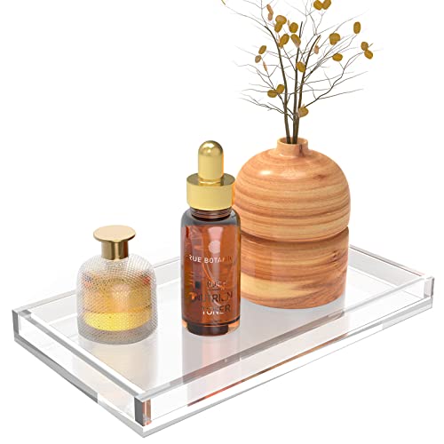 Vanity Tray 8mm Thicken Clear Acrylic Organizer Tray 10.5 * 6" for Bathroom Sink Countertops, Dresser Tops, Toilet, Perfume, Soap, Rings, Earrings and Necklace Small Decorative Tray for Home