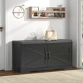 Loomie Shoe Storage Bench, 2-Tier Farmhouse Entryway Bench with Padded Seat Cushion, 13.78" D x 39.37" W x 19.69" H, Slim Shoe Cabinet Bench for Entryway, Living Room, Bedroom (Black) - color: Black