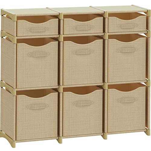 Cube Storage Organizer with Storage Bins Included - The Perfect Closet Organizers and Storage Solution. Includes 9 Storage Cubes, Great For Toy Storage, Closet Storage, Clothes Storage (Beige) - color: Beige, size: 9 Storage Cubes