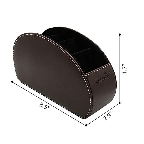 Remote Control Holder Organizer with Metal Bottom Stable Table Desk Leather Control Storage TV Remote Control Organizer with 5 Spacious Compartments (Brown with Metal Bottom) - color: Brown with Metal Bottom