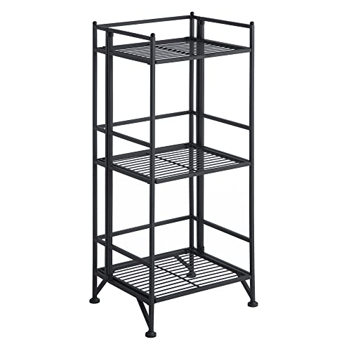 Convenience Concepts Xtra Storage Shelves - 3-Tier Folding Metal Shelving, Modern Shelves for Storage and Display in Living Room, Bathroom, Office, Closet, Kitchen, Garage, Plant Storage, Black
