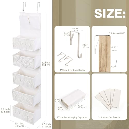 ANTIS'S HOME Over the Door Organizer Macrame Boho Nursery Storage with 5 Large Woven Pockets, Hanging Closet Basket for Bathroom or Nursery, Behind the Door Storage Organizer - size: Beige-5 Pockets