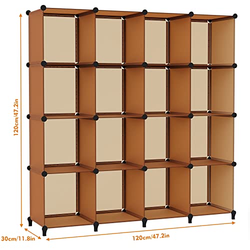 HOMIDEC Cube Storage Organizer 16-Cube Storage Shelf, Closet Organizer for Garment Racks, Closet Organizers and Storage with Metal Hammer, Bookshelf for Kids, (48.4 L x 12.2 W x 48.4 H Inches) - color: Brown, size: X-Large