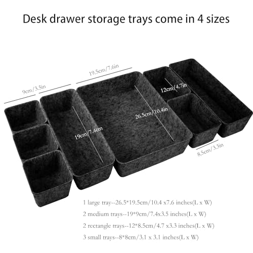 Desk Drawer Organizer Bins, 8pcs Felt Shallow Bathroom Storage Trays, Office Accessories & Workspace Organizers Jewelry & Makeup Boxes Containers(Black) - color: Black