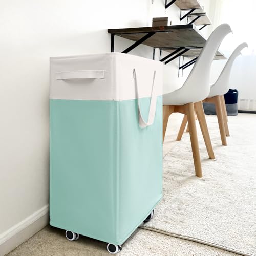 Goodpick Laundry Basket with Wheels, 75L Laundry Hamper with Wheels, Large Laundry Basket with Removable Wash Bag, Clothes Hamper for Laundry, Blue&White - color: Blue & White