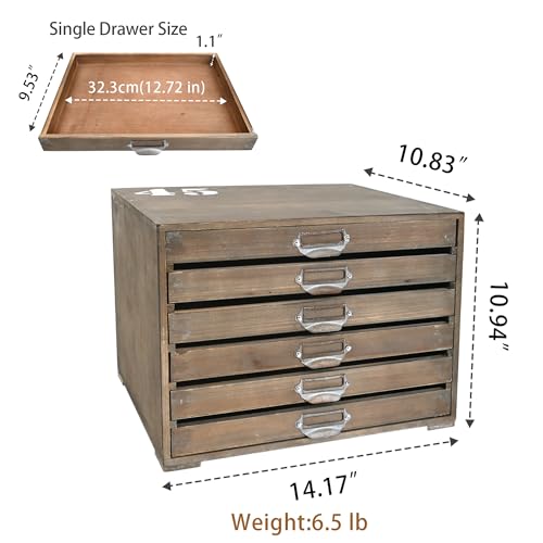 Vintage Wooden Desktop Organizer Cabinet with 6-Drawer Rustic Wood Shelf Drawer Antique Card Catalog Cabinet Distressed Decor Jewelry Cosmetics Craft Paper Storage Box for Home Office (Natural Color) - color: Natural Color