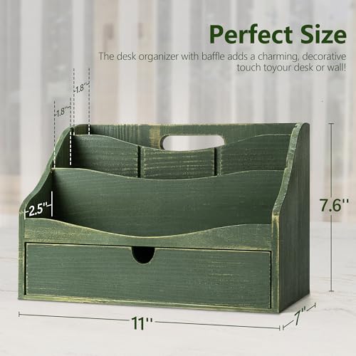 Rebee Vision Pine Wood Mail Organizer for Desk - Charming Farmhouse Mail Holder Organization with Drawer & Dividers - 4-Slot for File & Jewelry Sorter, Mail Organizer Countertop for Home Decor(Green) - color: B-Green