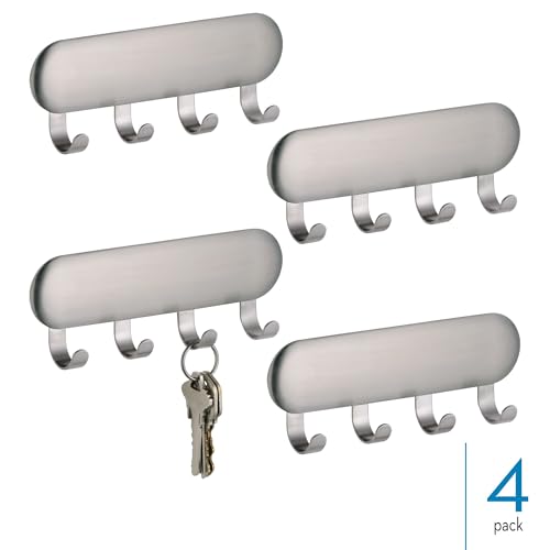 iDesign Self-Adhesive Stainless Steel Key Rack with 4 Hooks - Key Holder for Wall, Set of 4, Brushed - style: Pack of 4