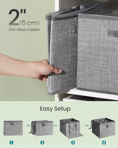 SONGMICS Shoe Organizer for Closet, Shoe Storage Box with Clear Lid, Foldable Fabric Bins, Holds 16 Pairs, Reinforced Handles, 16.5 x 16.5 x 12.5 Inches, Cattail Gray ULSP601G01 - color: Cattail Gray, size: 1 Pack