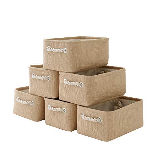 TheWarmHome Storage Basket for Organizing - Small 6 Pack 11.8x7.8x5.2 inch Fabric Storage Cubes with Cotton Rope Handle, Collapsible Storage Bins Baby Storage Toy Nursery (Beige) - color: Beige, size: 6PCS/Small -11.8Lx7.9Wx5.2H